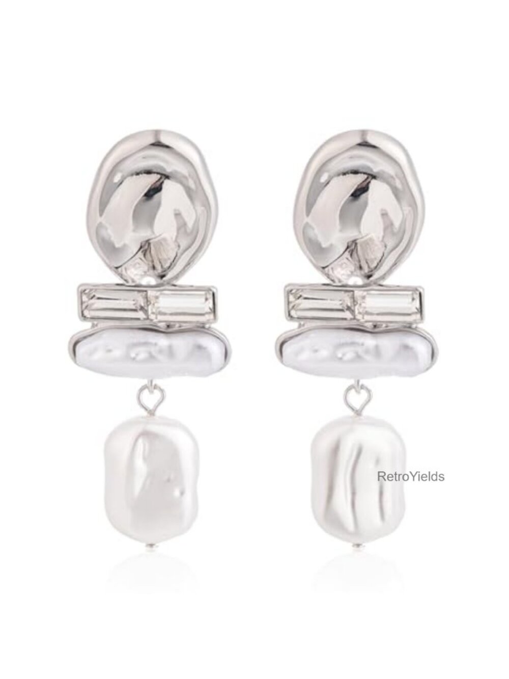 Baroque Pearl Dangle Earrings with Crystal Embellishments, Hypoallergenic